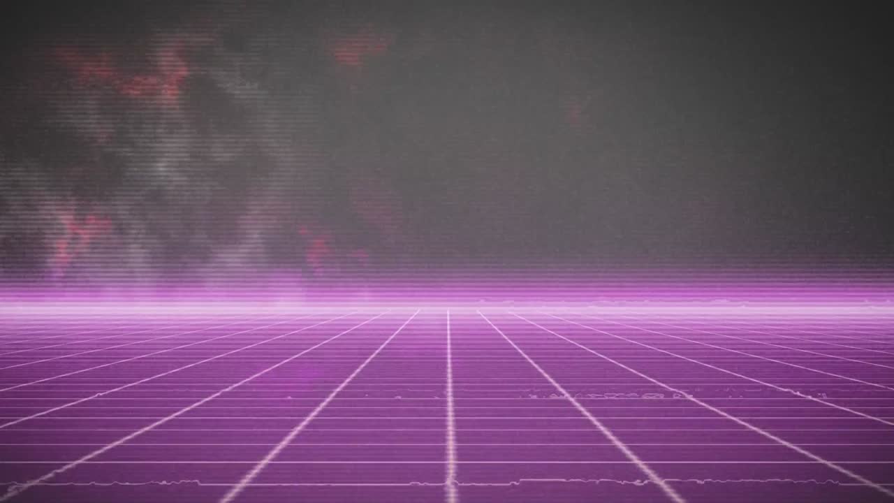 검은 바탕에 분홍색 그리드와 분홍색 구름의 애니메이션.