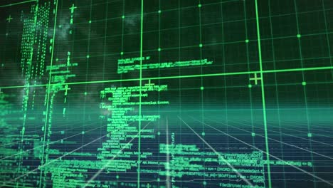 animation of data processing over grid network against green background