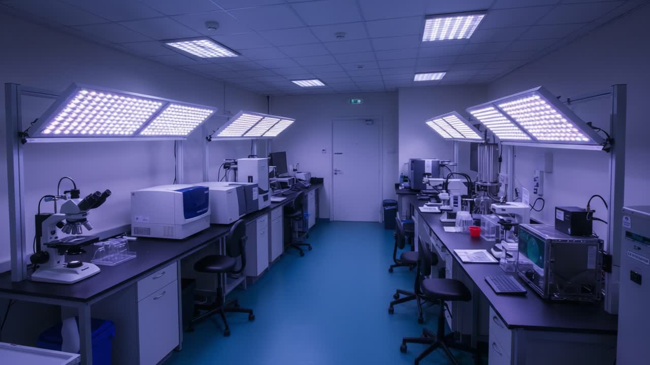 A Modern Laboratory Environment Featuring Advanced Scientific Equipment and Innovative Lighting Solutions for Research and Experiments