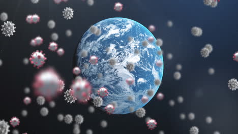 coronavirus cells floating over earth.