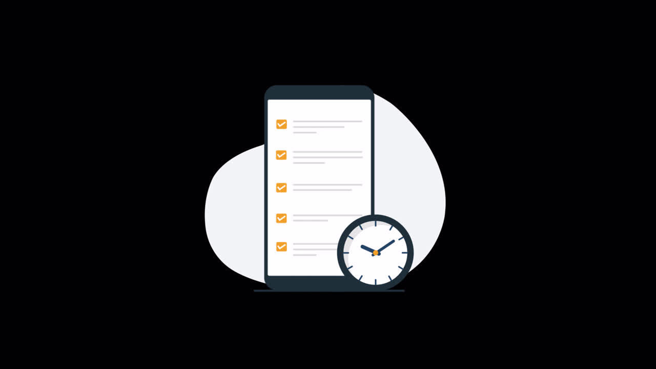 Animated Smartphone with Checklist and Clock for Task Management