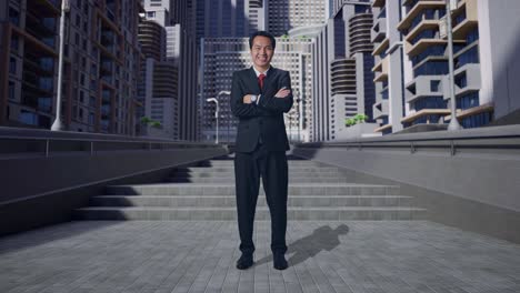 businessman in front of modern city buildings