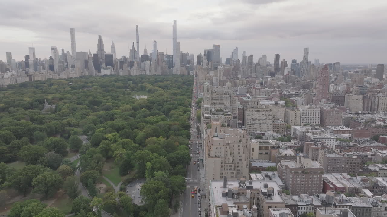 Aerial view of Central Park and Manhattan's Upper West Side.. Shot on an Autumn afternoon in New York City.