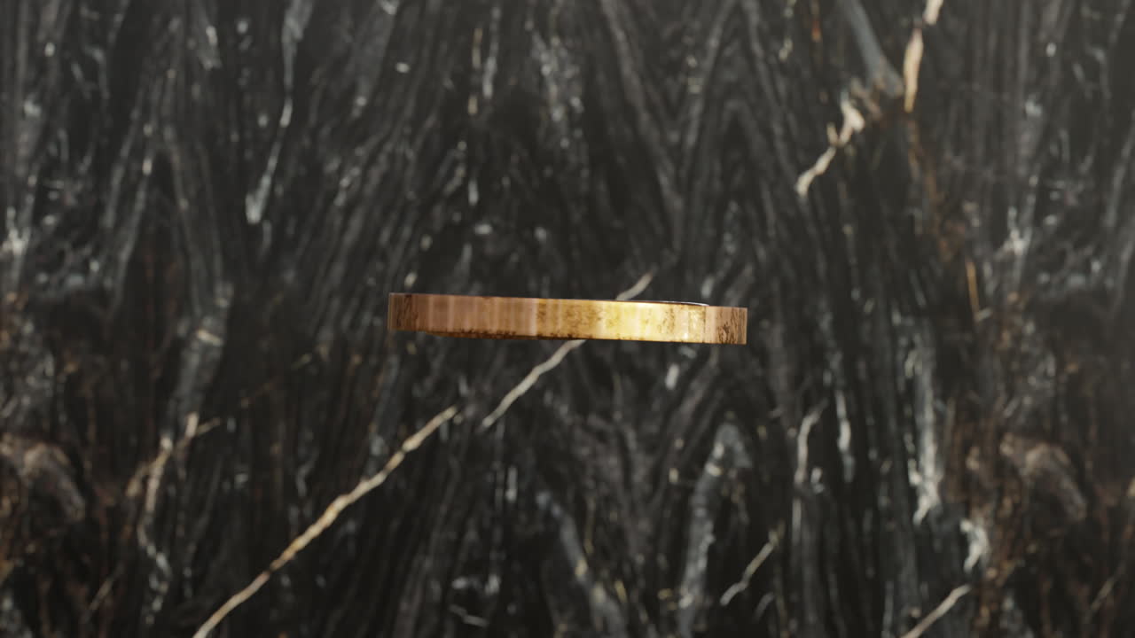 3D animation loop of leather fabric falling on rotating rings of various sizes