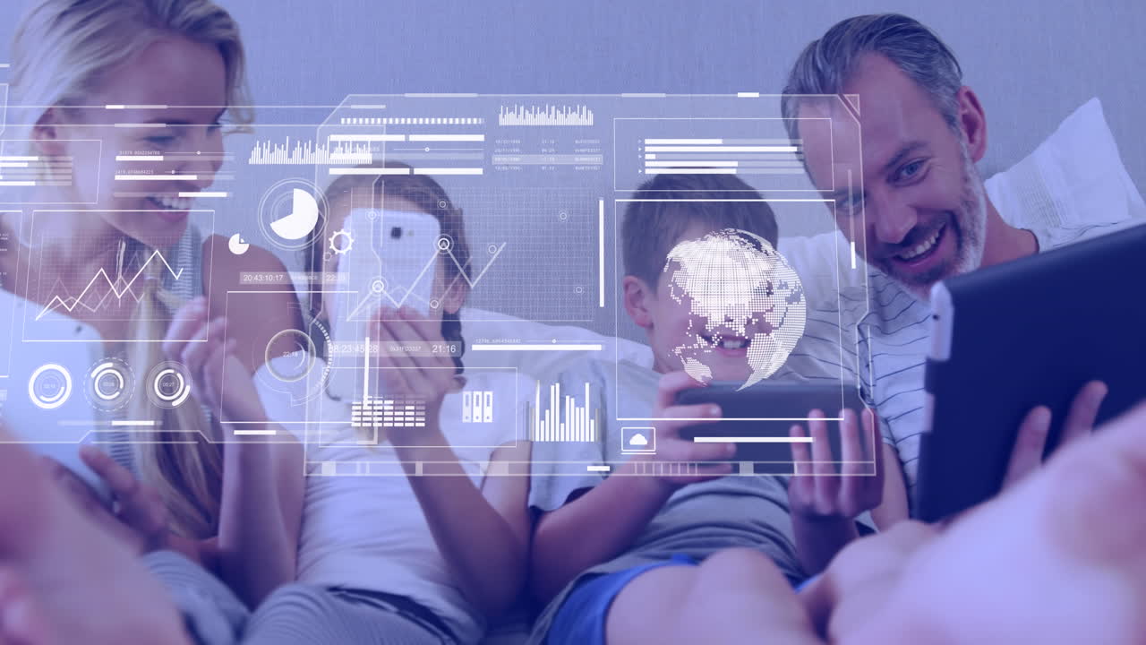 animación del procesamiento de datos sobre la familia caucásica utilizando tecnología