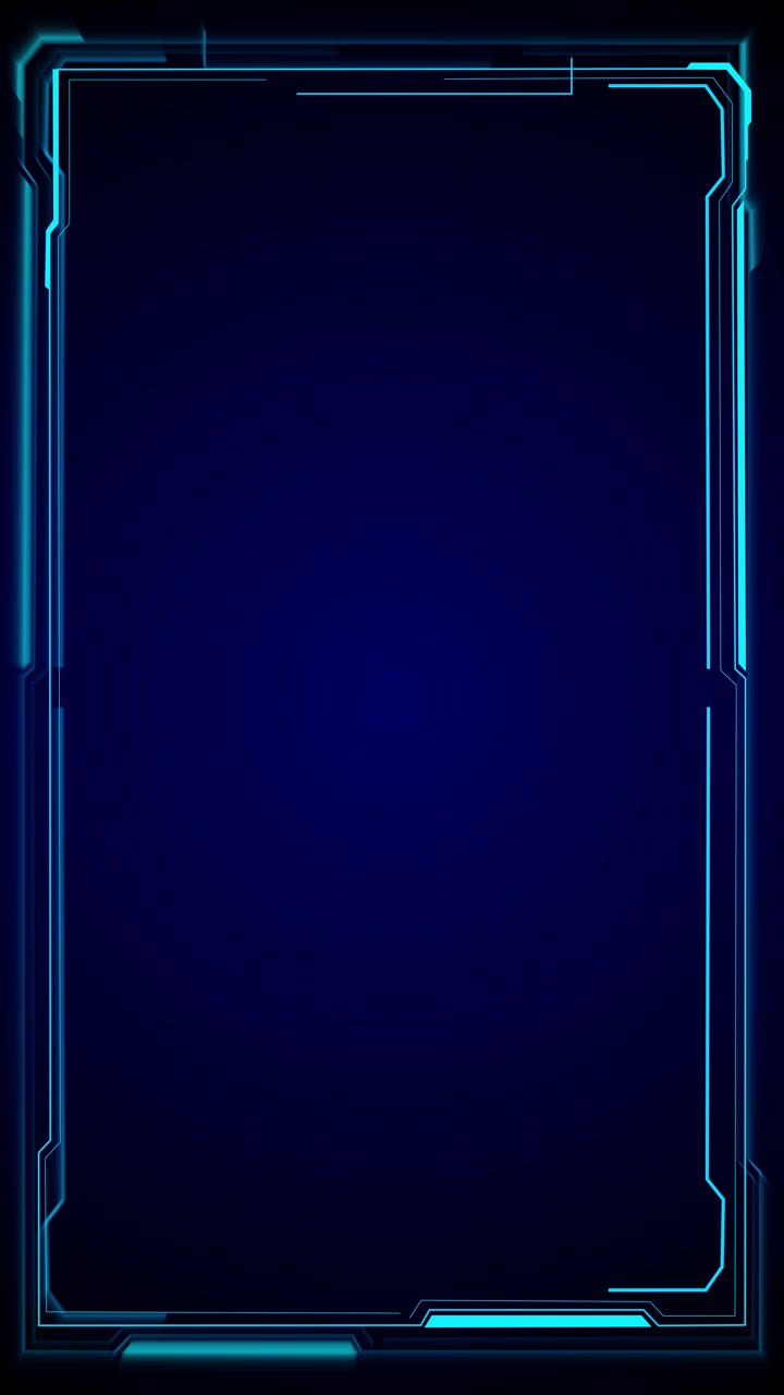 Modello di bordo interfaccia tecnologica ciano con centro blu scuro, angoli digitali luminosi e design pulito.
