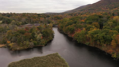 a high angle shot of the colorful fall foliage in upstate ny