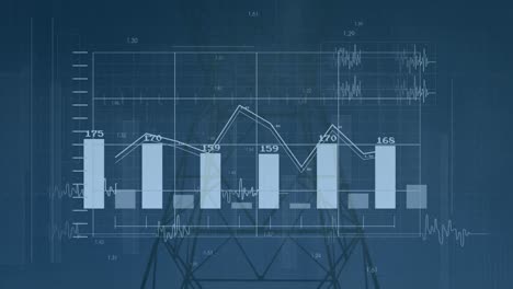 Animation-Der-Finanzdatenverarbeitung-über-Strommasten-Und-Landschaft