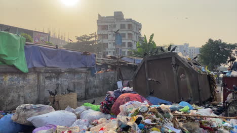 trash problem in streets of dhaka city, handheld view