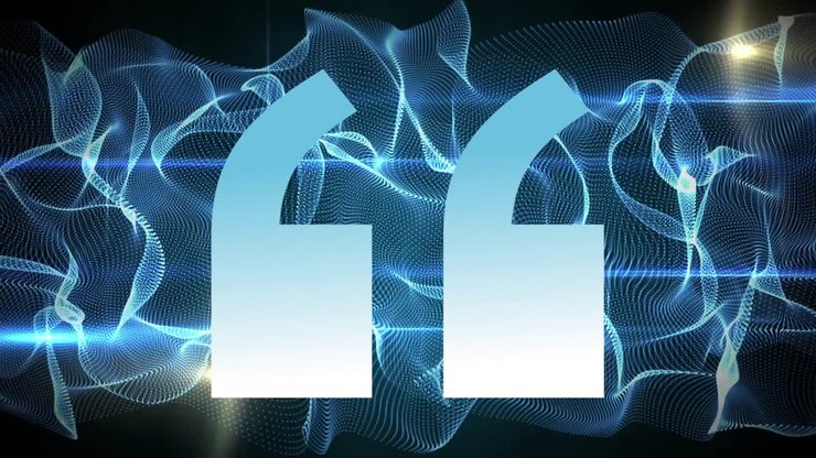Animating quotation marks over blue abstract waveforms