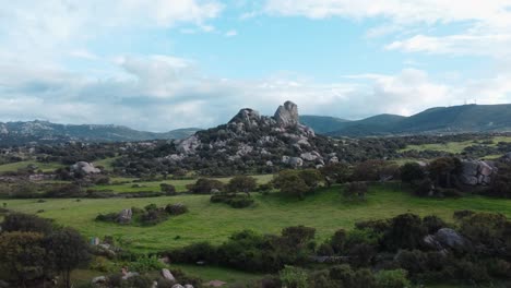 sardinian big stone constellation in nature drone shot