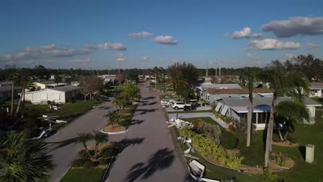 low flying aerial tour of a south florida mobile home community after hurricane ian