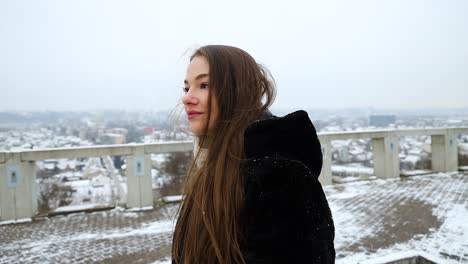 Close-up-of-an-young-Caucasian-female-model-walking-while-being-thoughtful