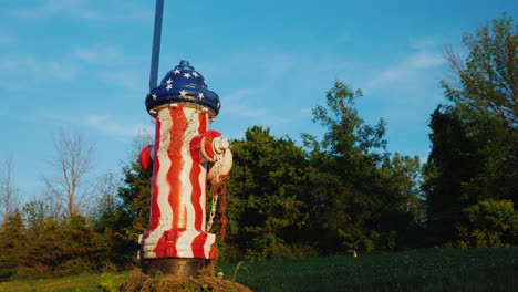 fire hydrant painted in the style of the usa flag