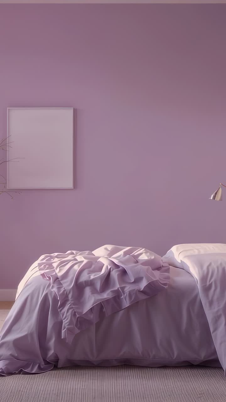 Vertical video: Showing camera panning after slight shift in room, framing lavender bed for styling