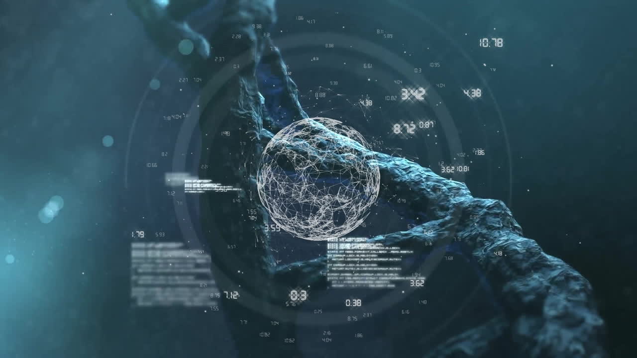 네트워크 연결 및 숫자를 가진 dna 스트랜드 및 데이터 처리 애니메이션