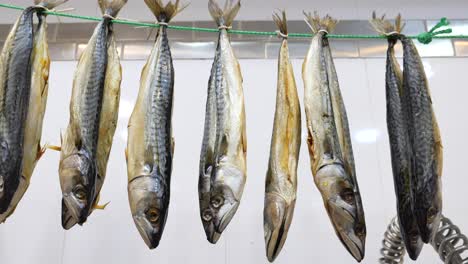 dried mackerel hanging for sale