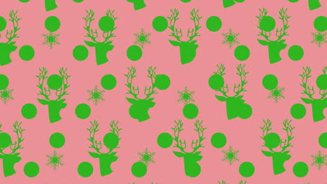 animación del patrón de renos de navidad sobre un fondo rosa