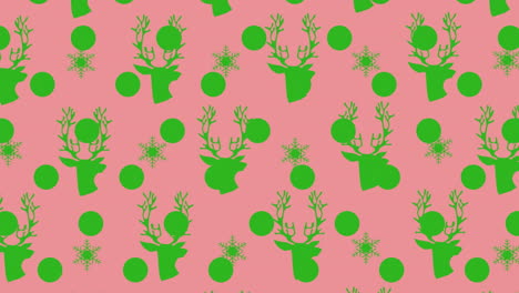 animation of christmas reindeer pattern over pink background