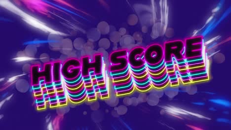 Animation-Von-Highscore-Text-über-Violetten-Und-Blauen-Lichtern-Auf-Blauem-Hintergrund