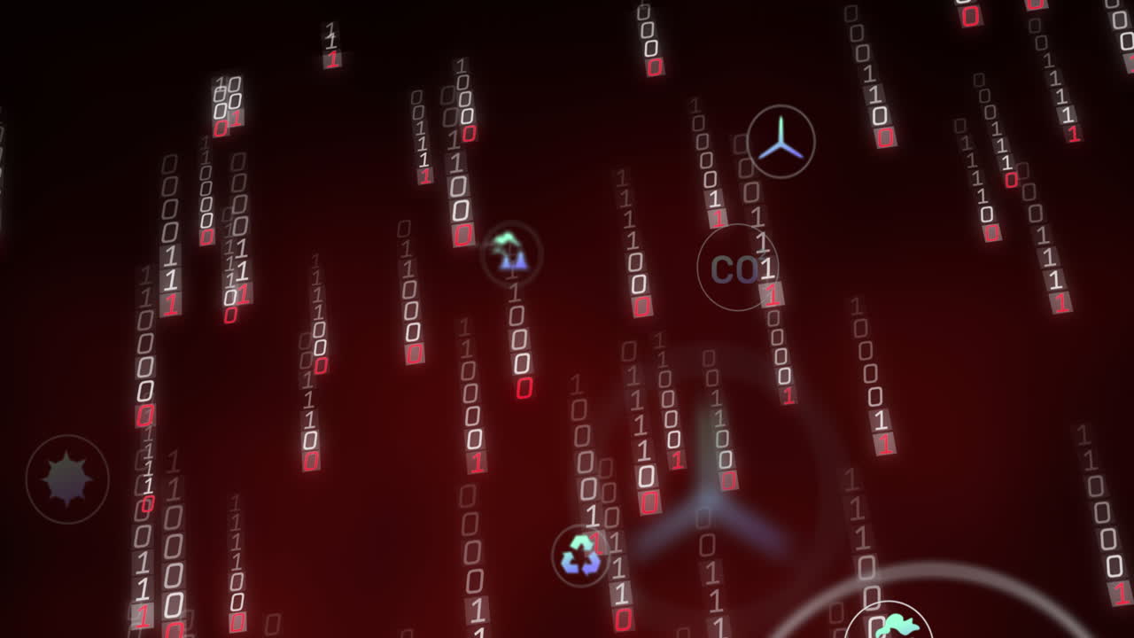 animación de iconos eco y procesamiento de datos con codificación binaria.
