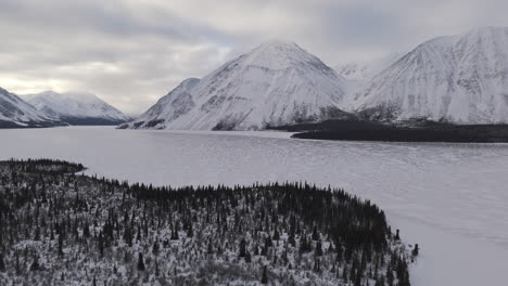 frozen waters of kathleen lake in kluane national park and reserve, yukon, canada. aerial wide shot