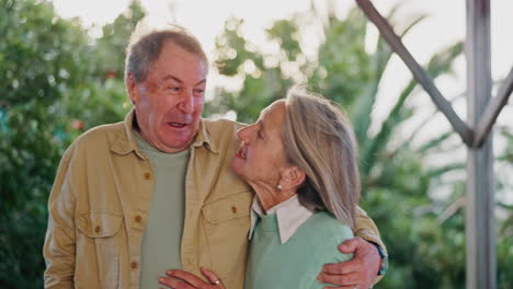 Hug,-funny-and-senior-couple-outdoor-for-comedy