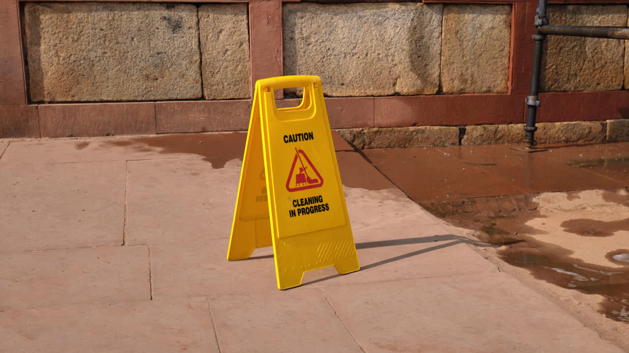 cleaning in progress board display at humayun's tomb's, mathura road, nizamuddin, new delhi, india. day time, stable shot, 4k.