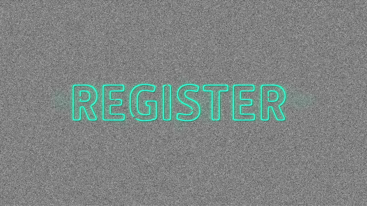 animación de banner de texto de registro verde neón contra el fondo estático de la tv