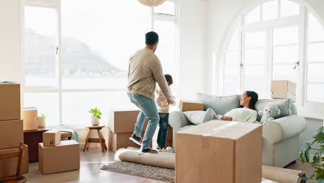 dad, mom and boy moving to new home