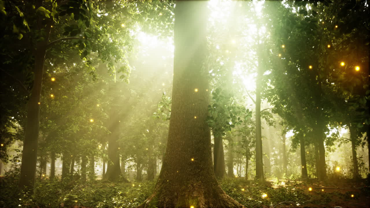 빛나는 반불이 있는 마법의 숲