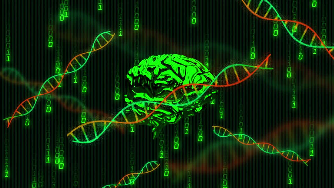 animación del procesamiento de datos y el cerebro en fondo negro