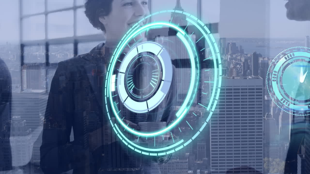 animación del reloj, escaneo del alcance y procesamiento de datos sobre empresarios