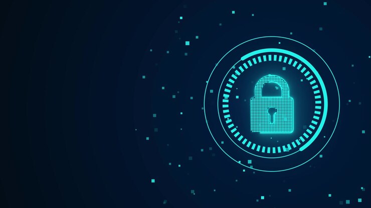 Digital Security Padlock Icon with Data Particles