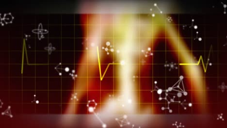 animation of heart rate monitor and molecules over grid