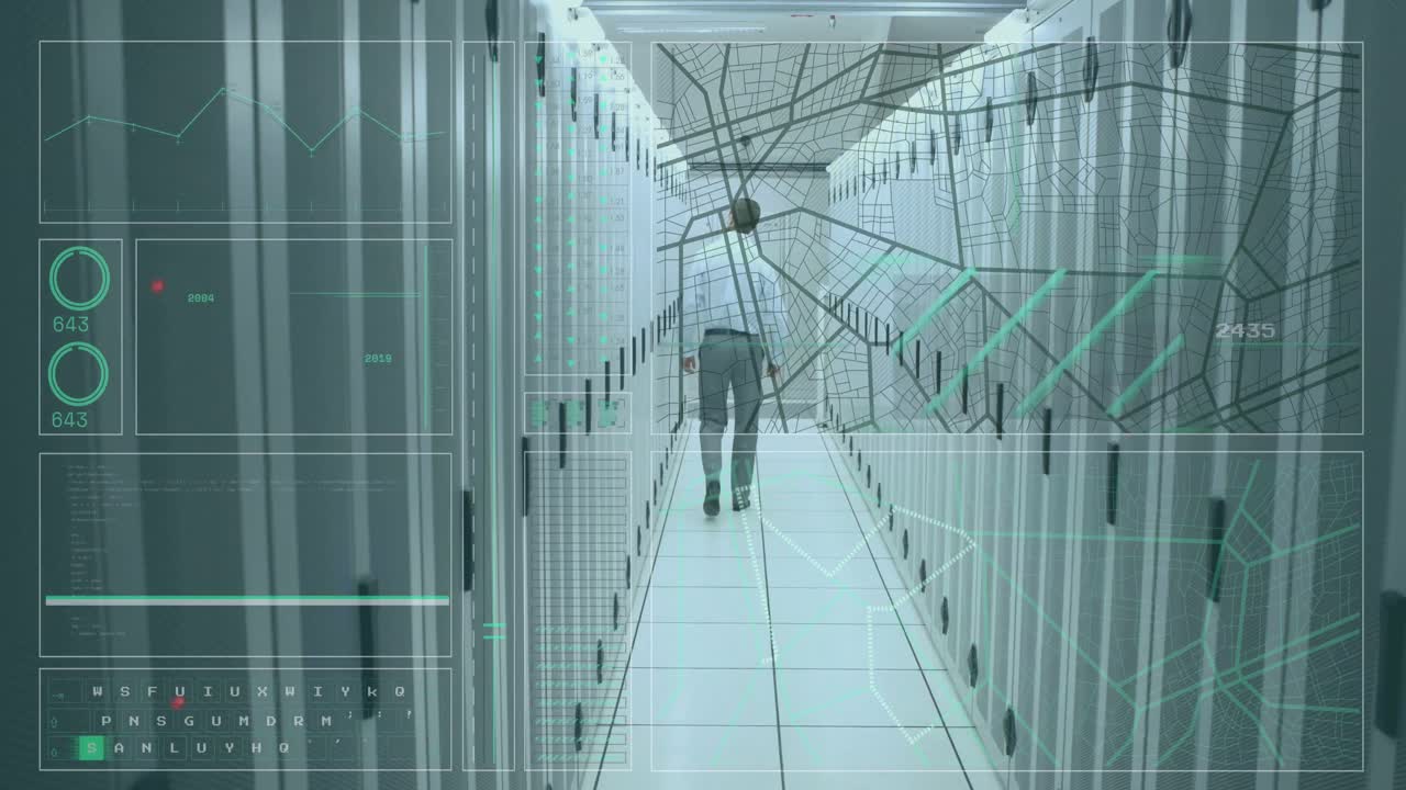 서버  ⁇ 에서 카우카시안 사업가에 대한 데이터 처리 애니메이션