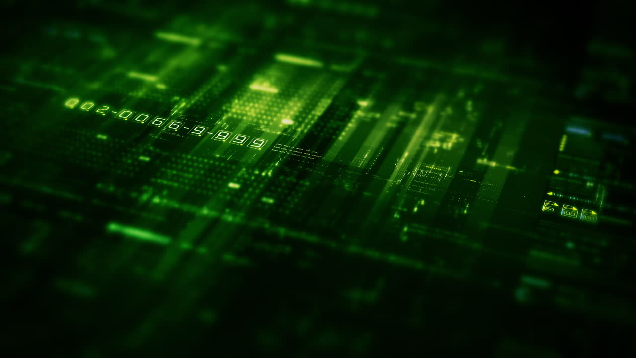 Futuristic screen display matrix, hi-tech digital data telemetry with encrypted numbers, display dynamic background for computer desktop screen display format