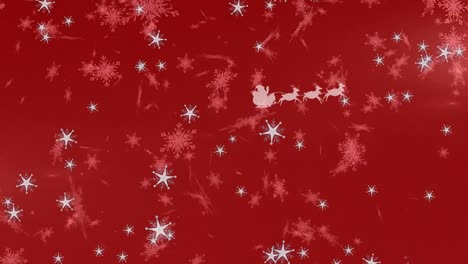 Animation-of-santa-claus-in-sleigh-with-reindeer-moving-over-falling-snow