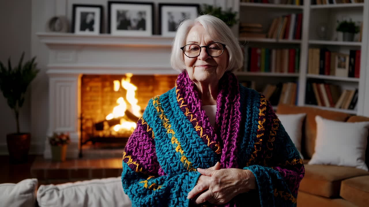 Smiling Senior Woman in a Cozy Living Room