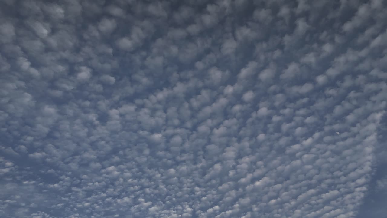 Altocumulus clouds spread in rippled formations across the sky, creating visual texture and depth. These mid-level clouds reflect stable atmospheric conditions and add calm beauty to the scene