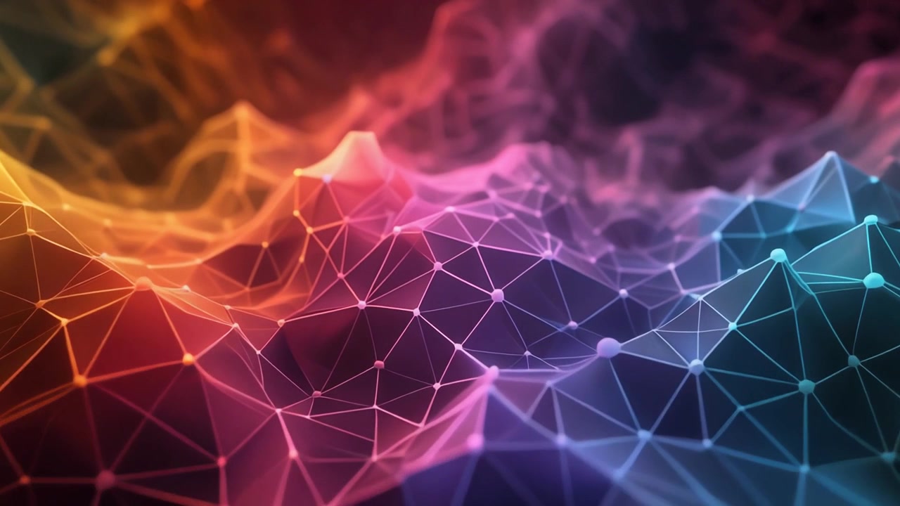 Paesaggio di rete digitale astratto con nodi e connessioni luminosi