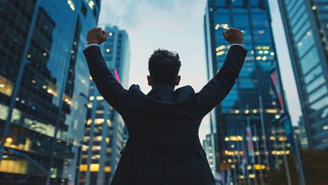 successful businessman celebrating in city