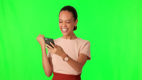 Woman,-smartphone-and-excited-with-win