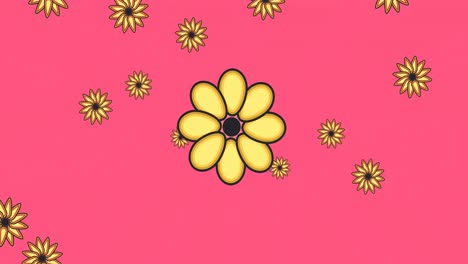 Animation-of-yellow-flowers-on-pink-background