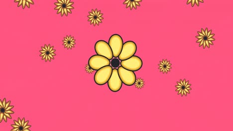 animación de flores amarillas sobre un fondo rosa