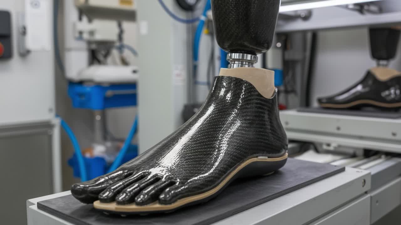 Innovative Prosthetic Foot Design Showcased in Advanced Testing Environment, Highlighting Ergonomics and Cutting-Edge Technology for Enhanced Mobility and Comfort