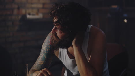 man in a dark room