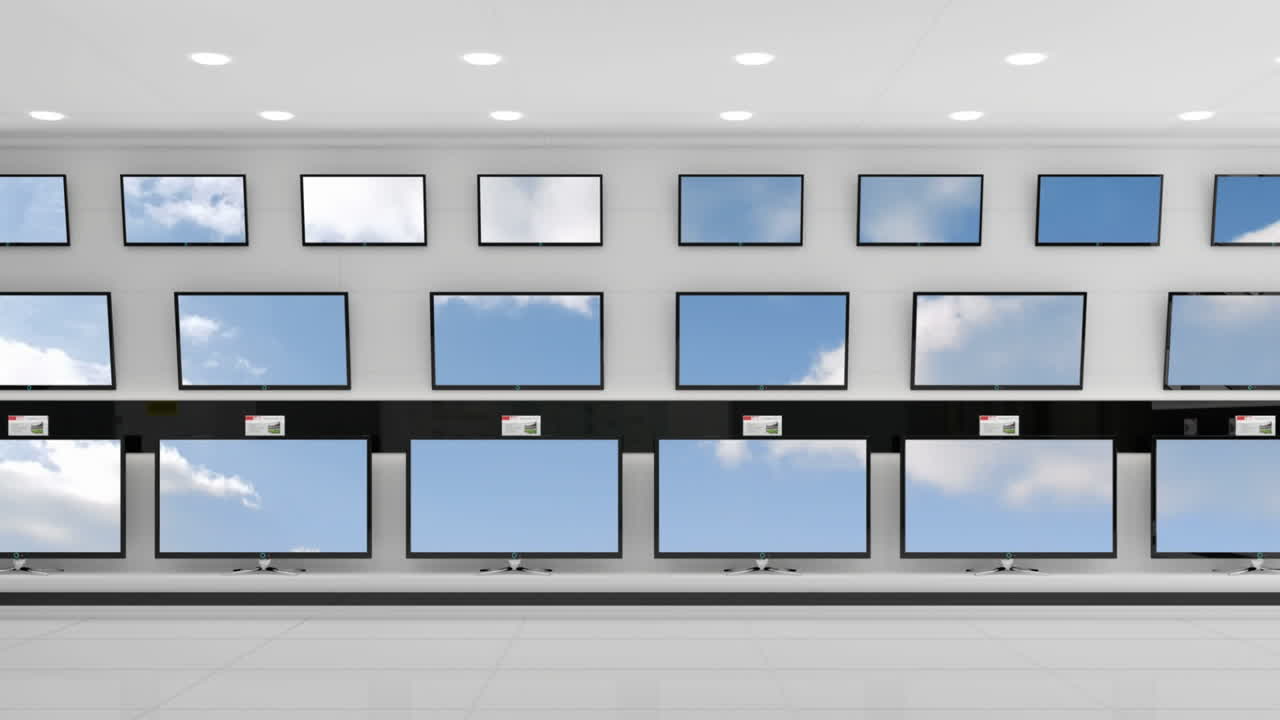 텔레비전 스크린에 파란 하늘과 구름