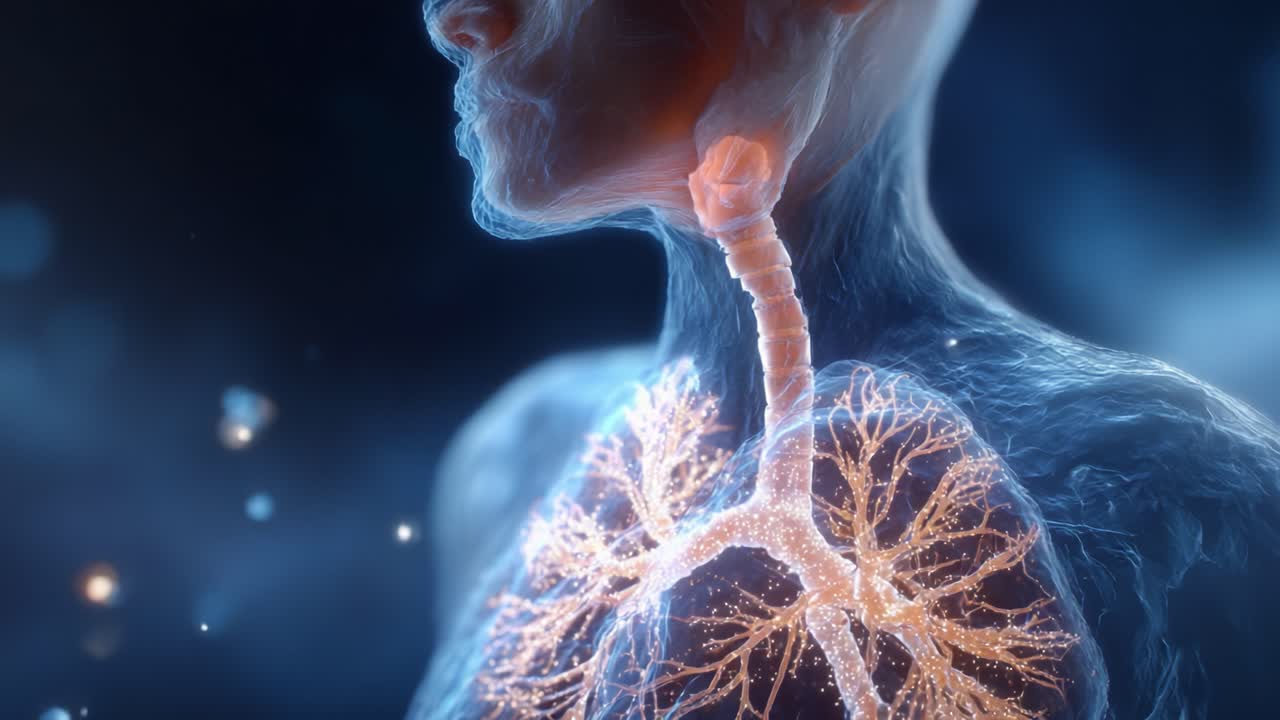Stunning Visualization of the Human Respiratory System Highlighting Lungs and Trachea, Demonstrating Anatomical Structures in Detailed Scientific Rendering