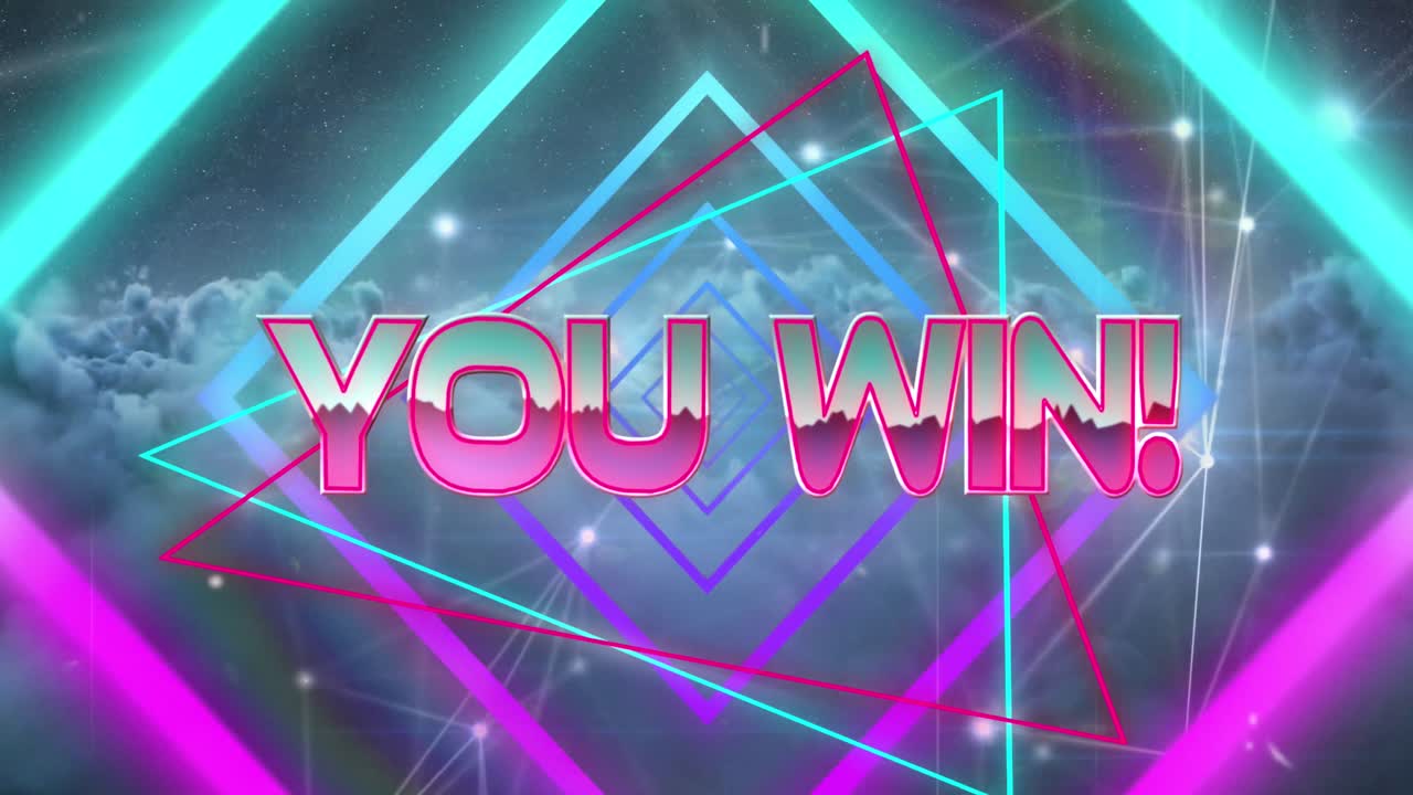 어두운 구름에 대항하여 원활한 패턴으로 터널 위의 텍스트 배너를 이기는 애니메이션